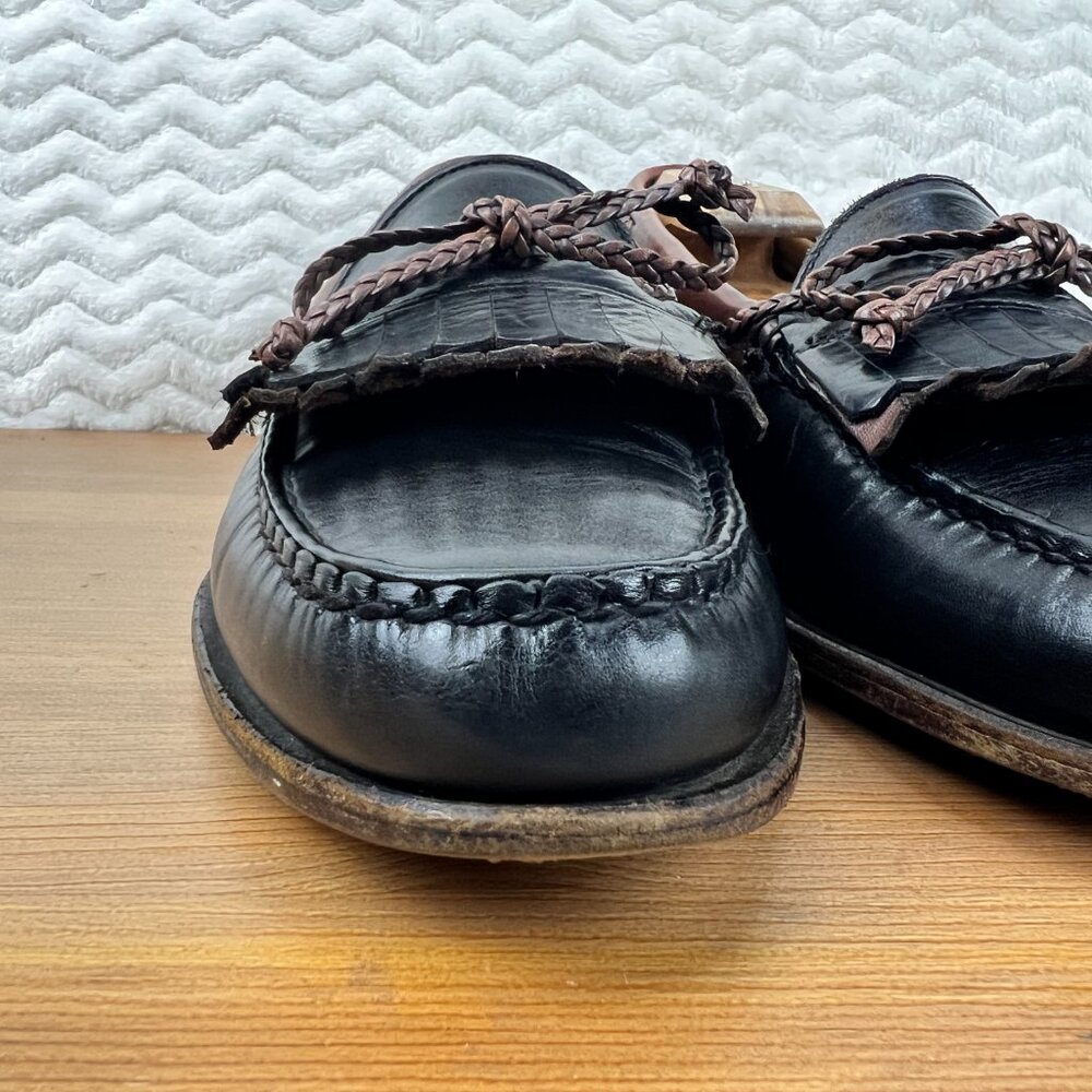 Allen Edmonds Woodstock Loafers Kiltie Braided Tassel Mens 11 B USA Slip On Blk - Picture 5 of 16